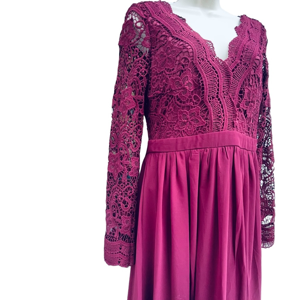 Lulus Burgundy Awaken My Love Long Sleeve Lace Maxi Dress Open Back Style (8737) - Picture 10 of 15